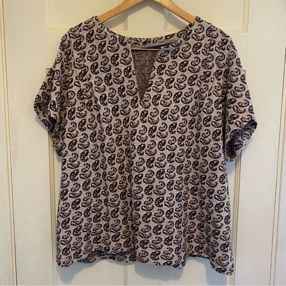 Vintage Paisley Print Blouse with V neckline